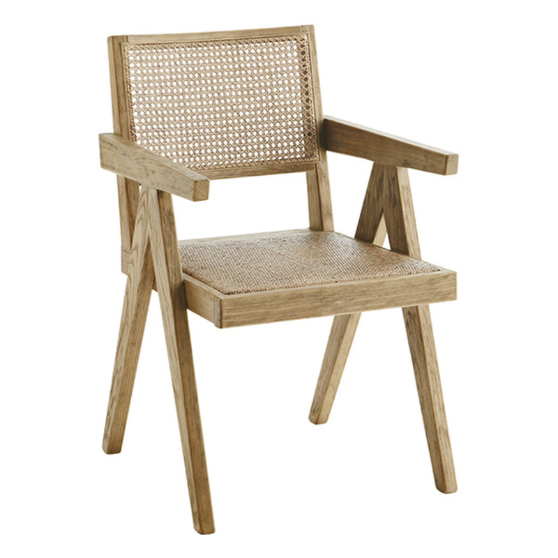 Madam Stoltz-collectie Wooden chair w/ rattan - Natural