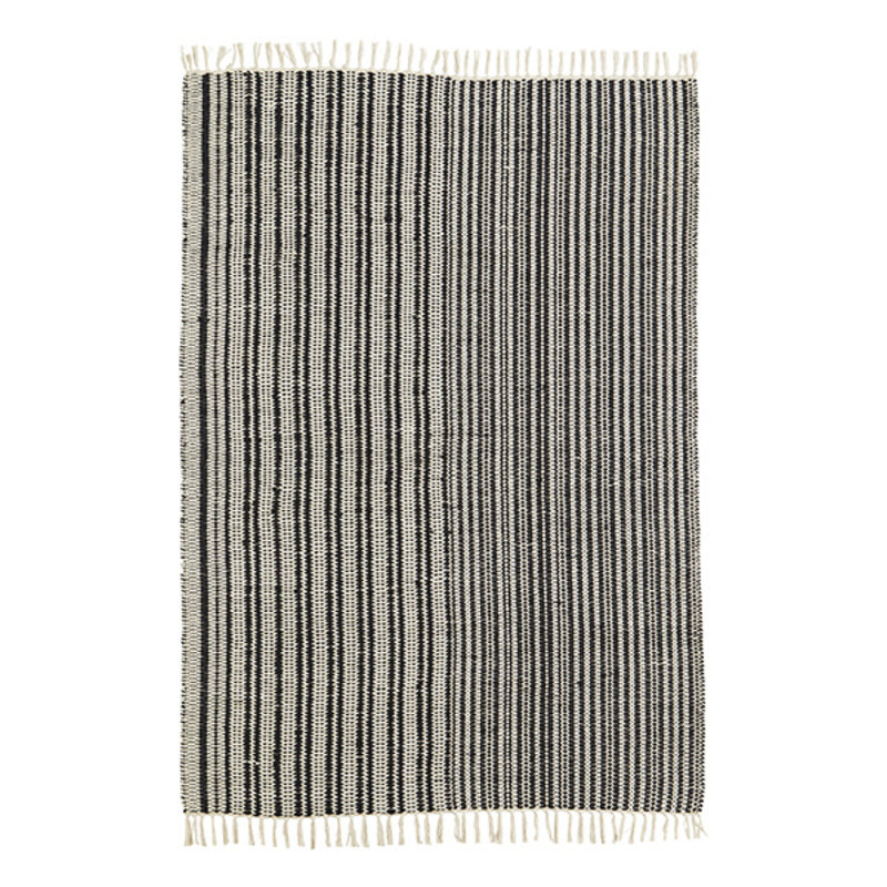 Madam Stoltz-collectie Striped handwoven cotton rug - Black, off white