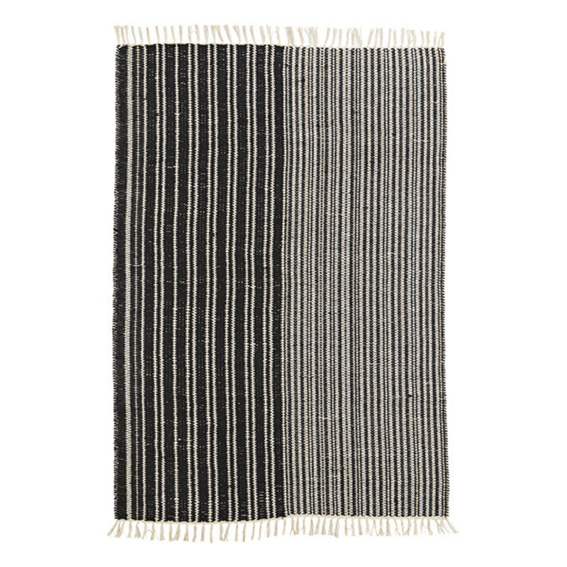 Madam Stoltz-collectie Striped handwoven cotton rug - Black, off white