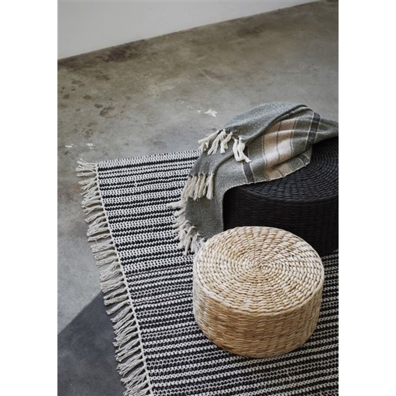 Madam Stoltz-collectie Striped handwoven cotton rug - Black, off white