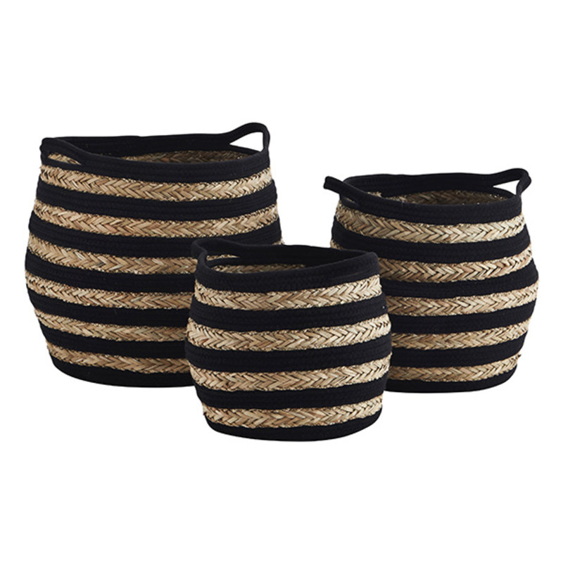 Madam Stoltz-collectie Striped cotton rope baskets - Black, natural