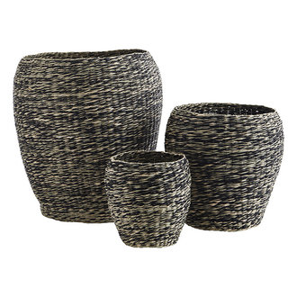 Madam Stoltz Seagrass baskets - Natural, black Madam Stoltz Seagrass baskets - Natural, black