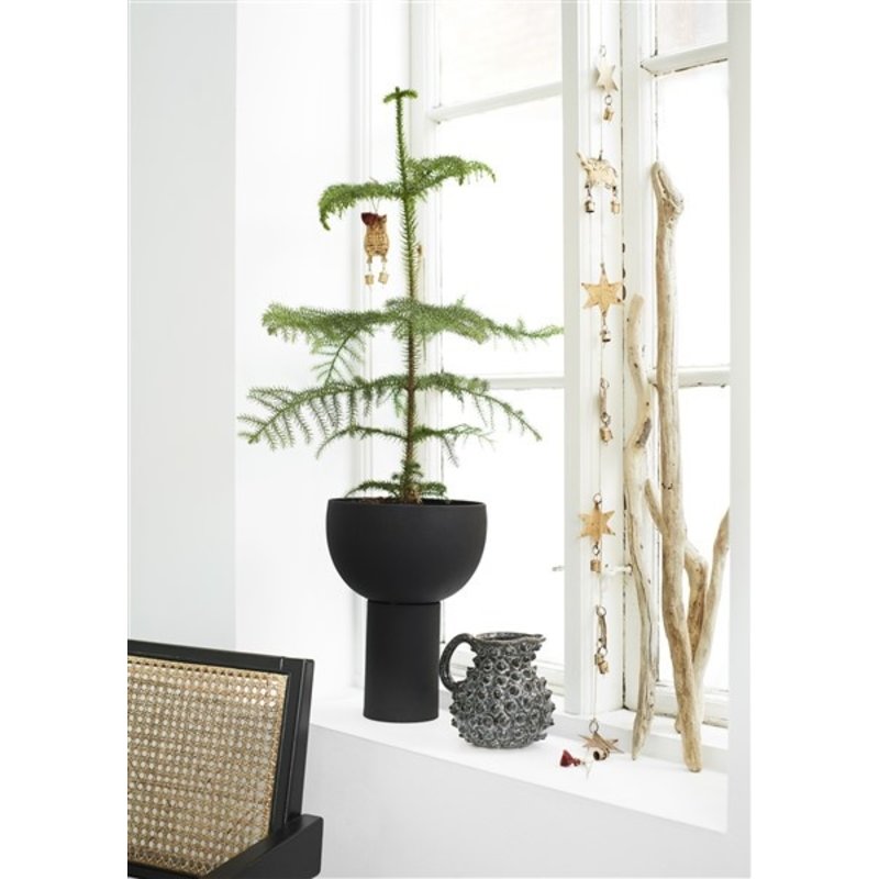 Madam Stoltz-collectie Wooden chair w/ rattan - Black, Natural