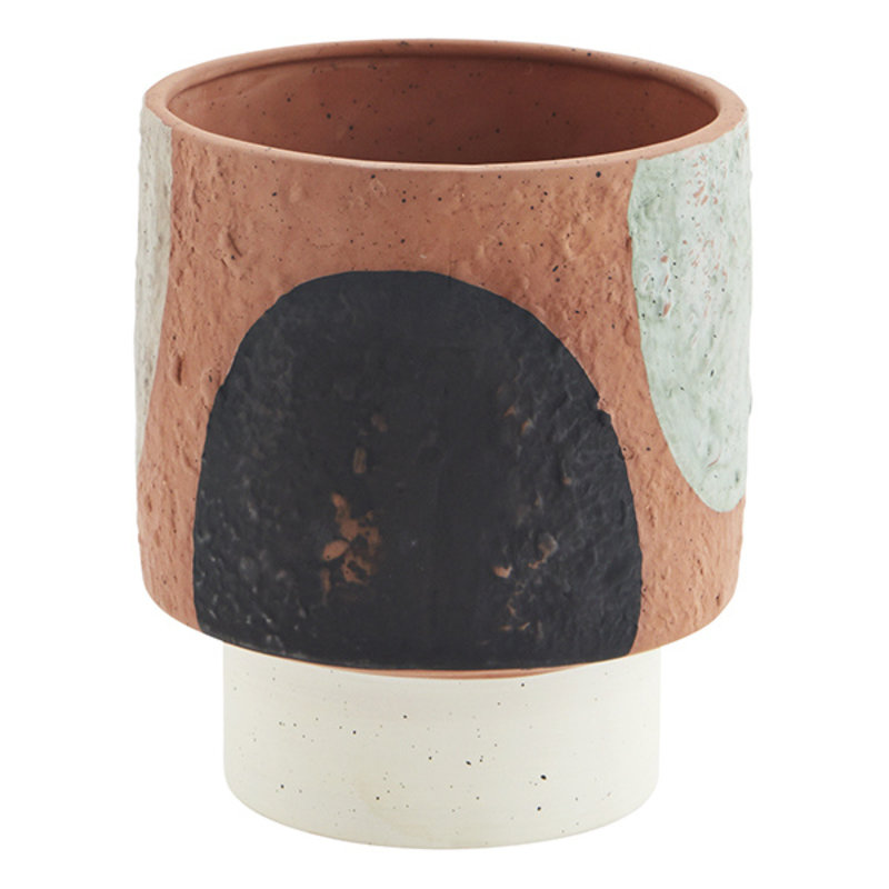 Madam Stoltz-collectie Terracotta flower pot - Terracotta, black, grey, blue, light green, off white