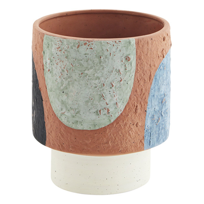 Madam Stoltz-collectie Terracotta flower pot - Terracotta, black, grey, blue, light green, off white