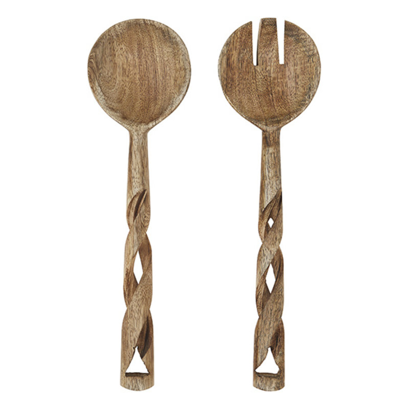 Madam Stoltz-collectie Wooden salad set w/ twisted handles - Natural