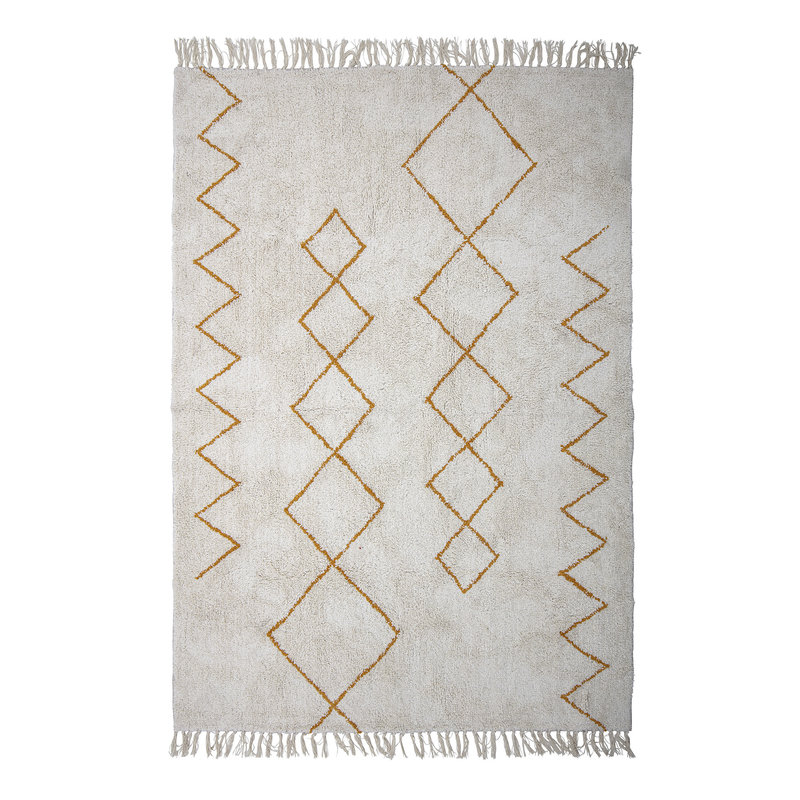 Bloomingville-collectie Vloerkleed Huso naturel katoen met oker grafisch patroon