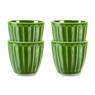 HKLIVING the emeralds: ceramic mug ribbed, green (set of 4)