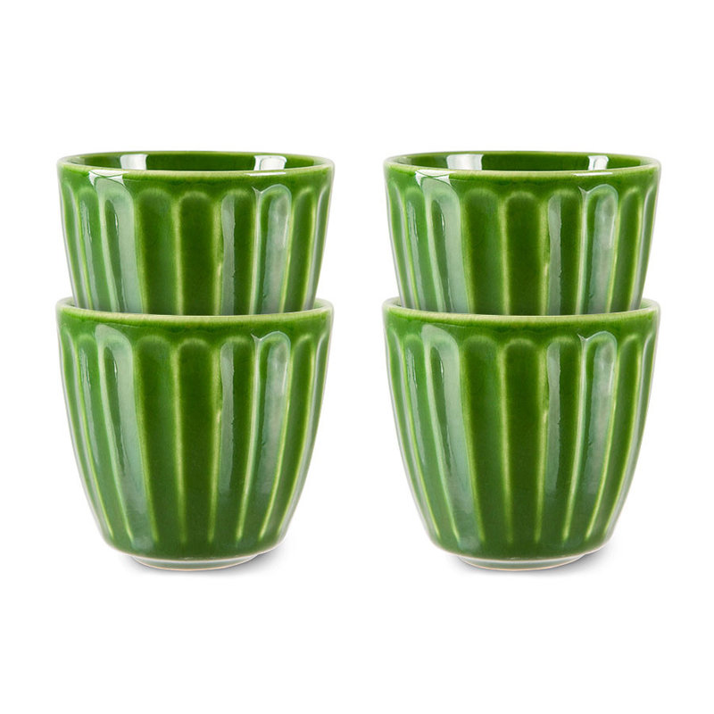HKLIVING-collectie the emeralds: ceramic mug ribbed, green (set of 4)