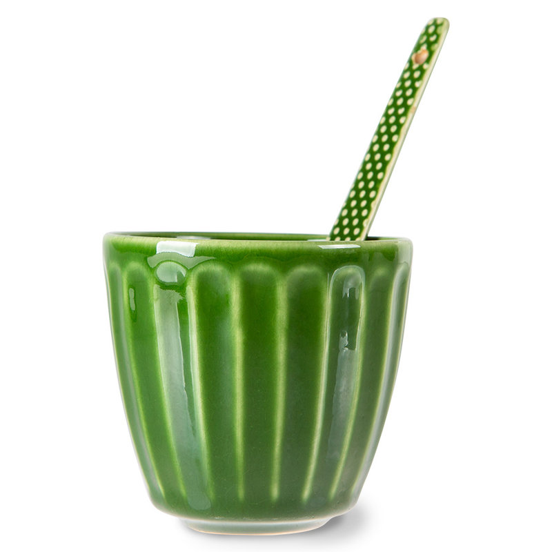 HKLIVING-collectie the emeralds: ceramic mug ribbed, green (set of 4)