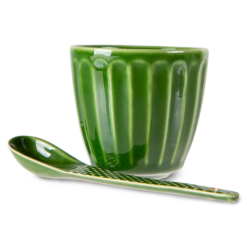 HKLIVING-collectie the emeralds: ceramic mug ribbed, green (set of 4)