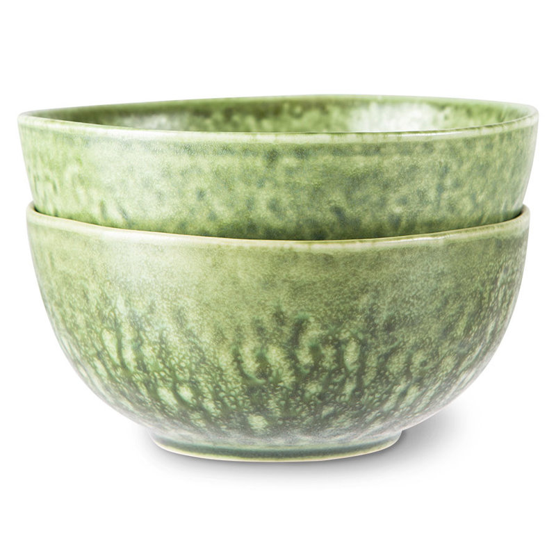 HKLIVING-collectie the emeralds: ceramic bowl organic, green (set of 2)