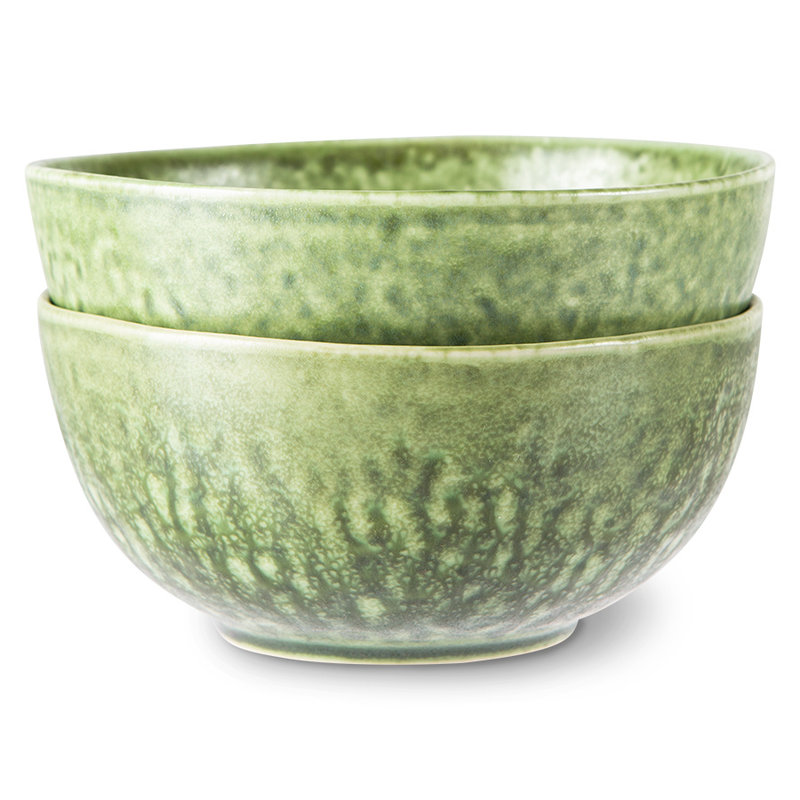 HKLIVING-collectie the emeralds: ceramic bowl organic, green (set of 2)
