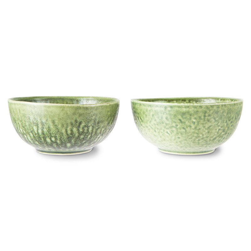 HKLIVING-collectie the emeralds: ceramic bowl organic, green (set of 2)