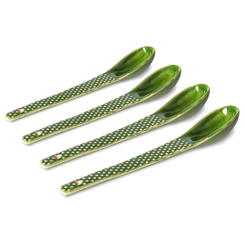 HKLIVING-collectie the emeralds: ceramic spoon textured, green (set of 4)