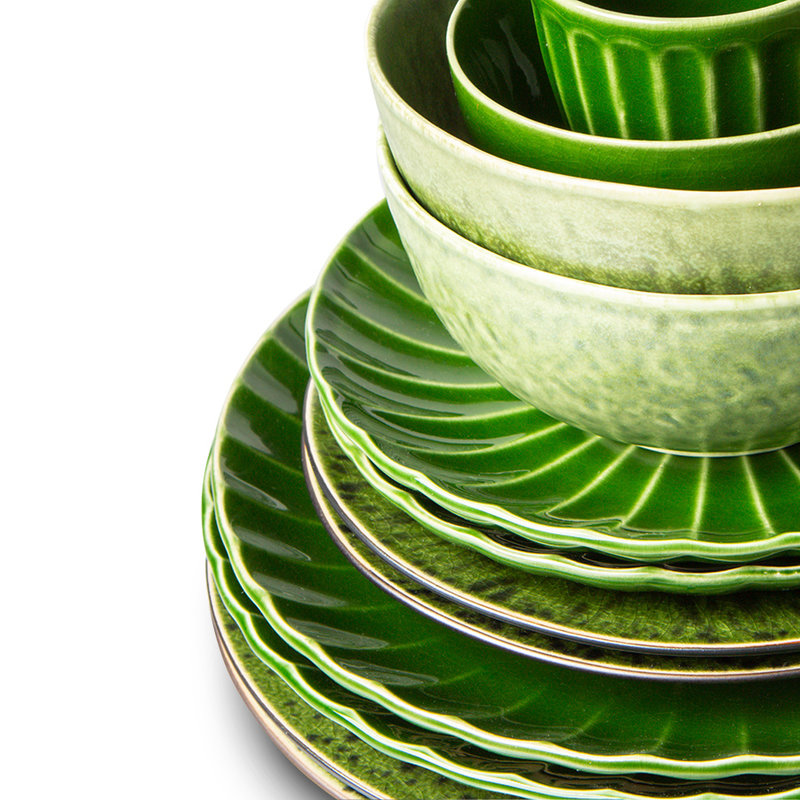 HKLIVING-collectie the emeralds: ceramic plate rectangular, green (set of 2)