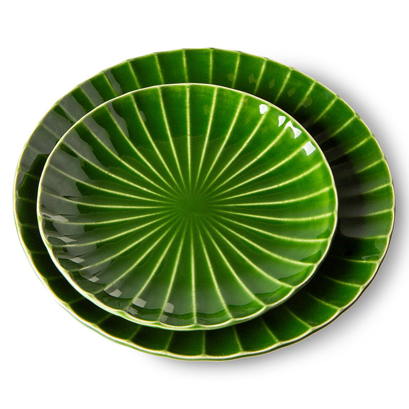 HKliving-collectie the emeralds: ceramic side plate ribbed, green (set of 2)