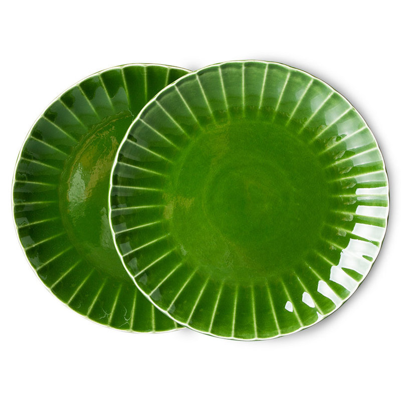 HKLIVING-collectie the emeralds: ceramic dinner plate ribbed, green (set of 2)