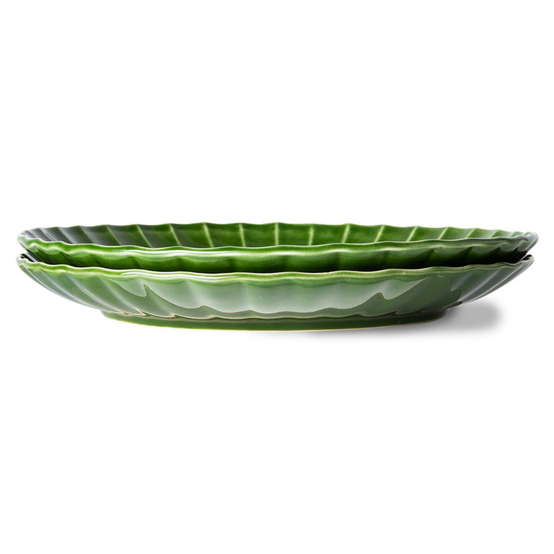 HKLIVING-collectie the emeralds: ceramic dinner plate ribbed, green (set of 2)