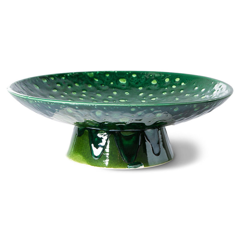 HKLIVING-collectie The emeralds keramiek schaal on base L dripping groen