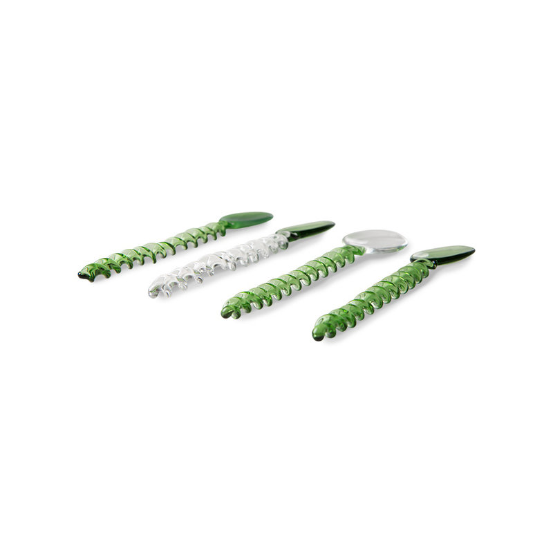 HKLIVING-collectie the emeralds: twisted glass spoons, green/clear (set of 4)