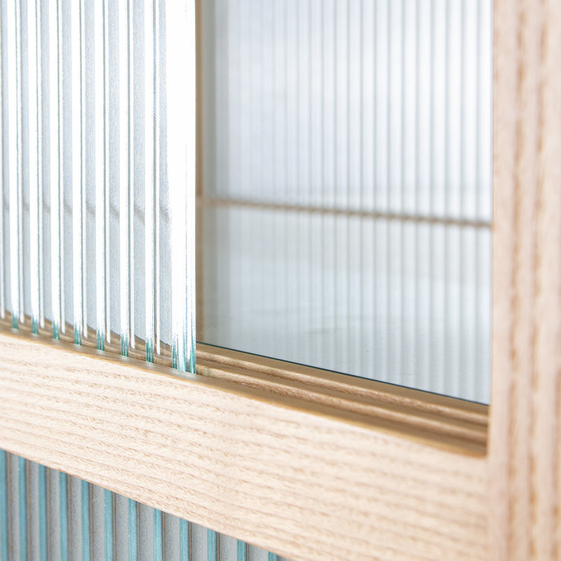 HKLIVING-collectie Vitrinekast met geribbeld glas naturel hout