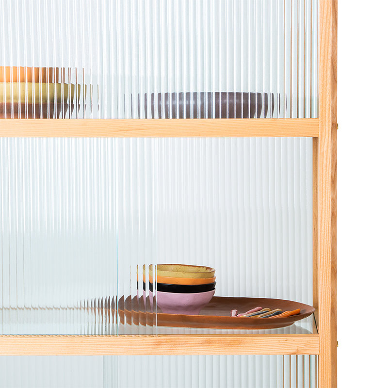 HKLIVING-collectie Vitrinekast met geribbeld glas naturel hout