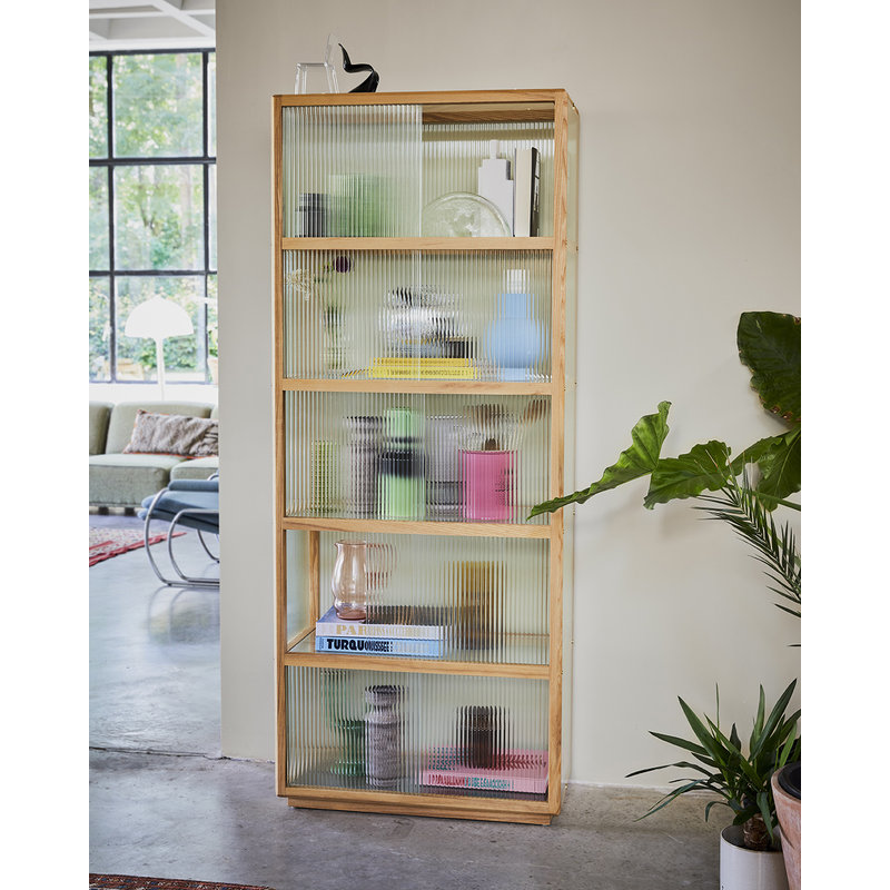 HKLIVING-collectie Vitrinekast met geribbeld glas naturel hout