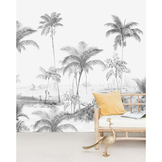 Creative Lab Amsterdam Exotic Palms Zwart/Wit Behang Mural