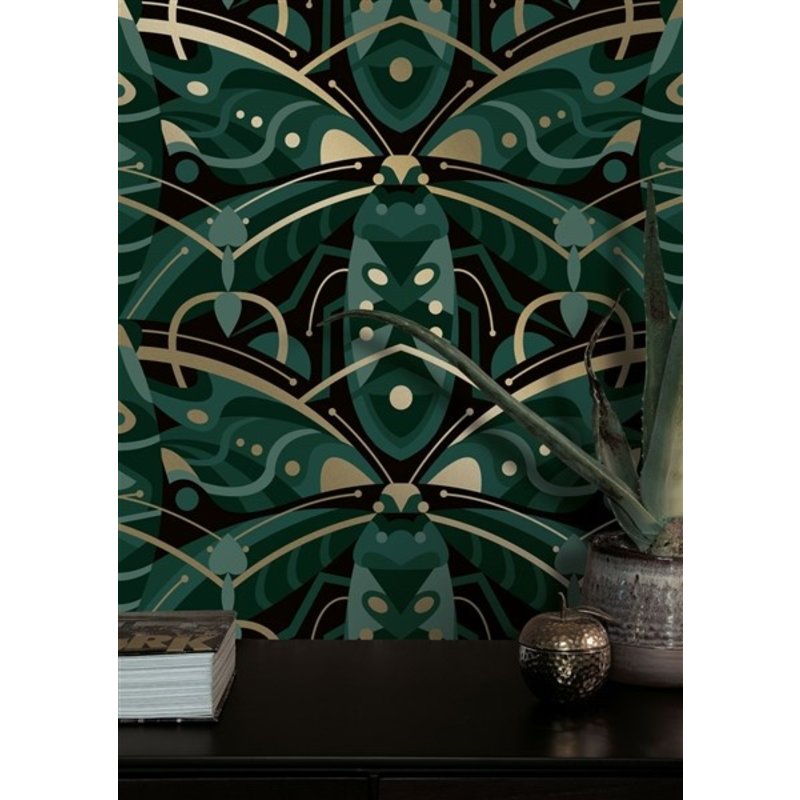 KEK Amsterdam-collectie Gold wallpaper Art Déco Animaux  Beetle Green