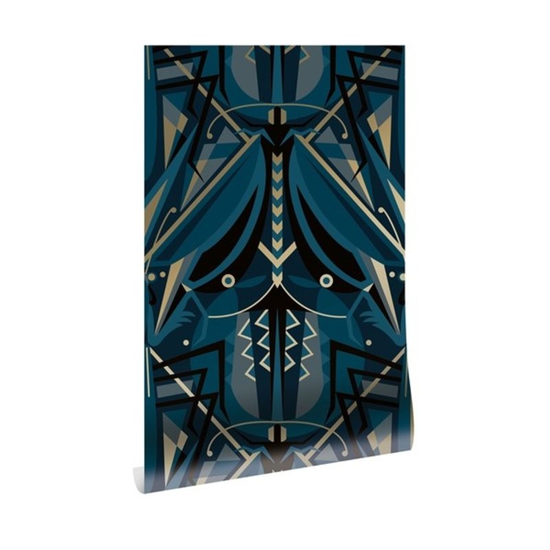 KEK Amsterdam-collectie Gold wallpaper Art Déco Animaux Grasshopper Blue