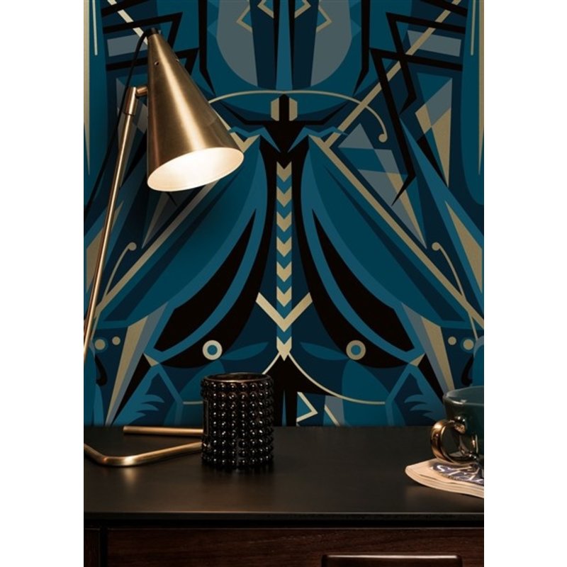 KEK Amsterdam-collectie Gold wallpaper Art Déco Animaux Grasshopper Blue