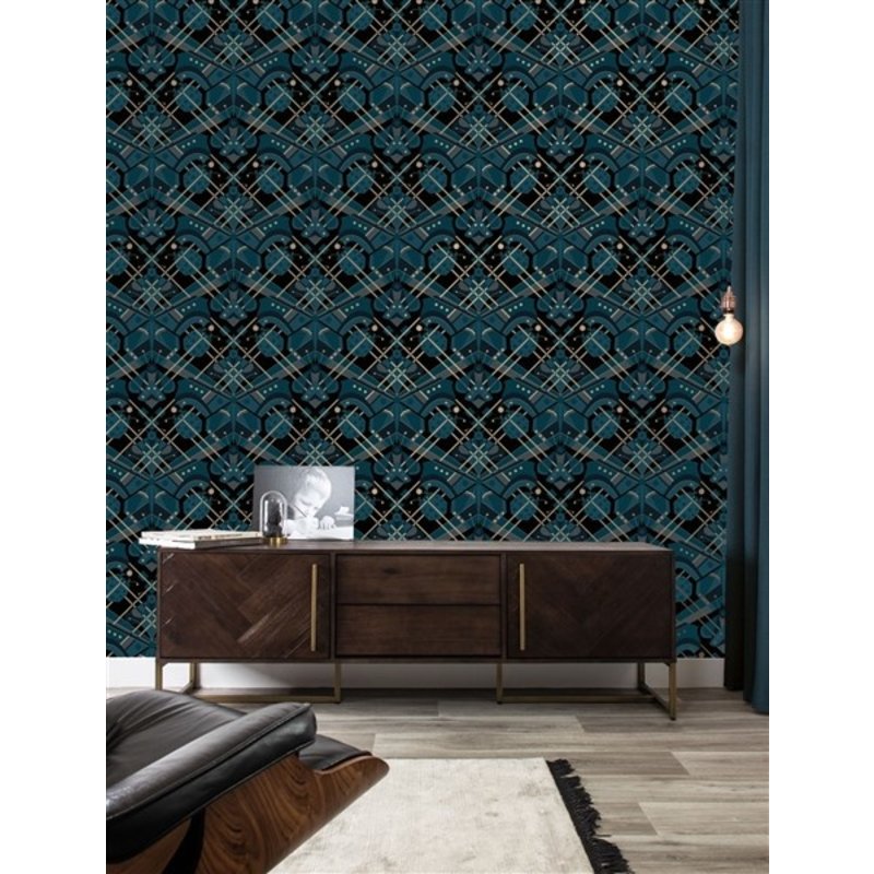 KEK Amsterdam-collectie Gold Wallpaper Art Déco Animaux Butterfly Blue