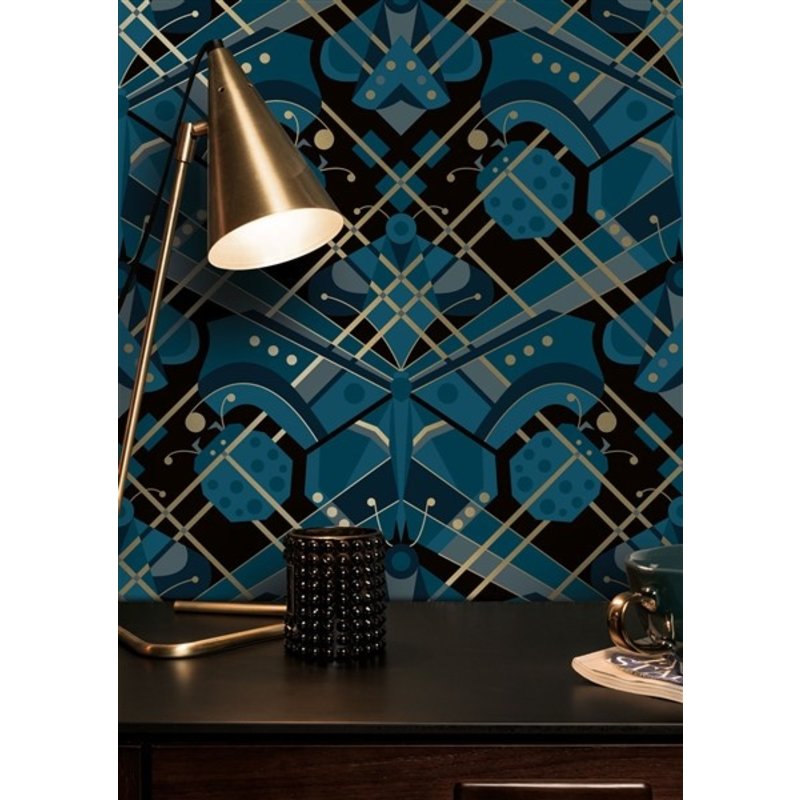 KEK Amsterdam-collectie Gold Wallpaper Art Déco Animaux Butterfly Blue