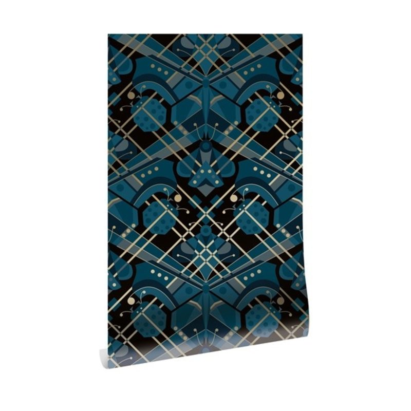 KEK Amsterdam-collectie Goud behang Art Déco Animaux  Butterfly blauw