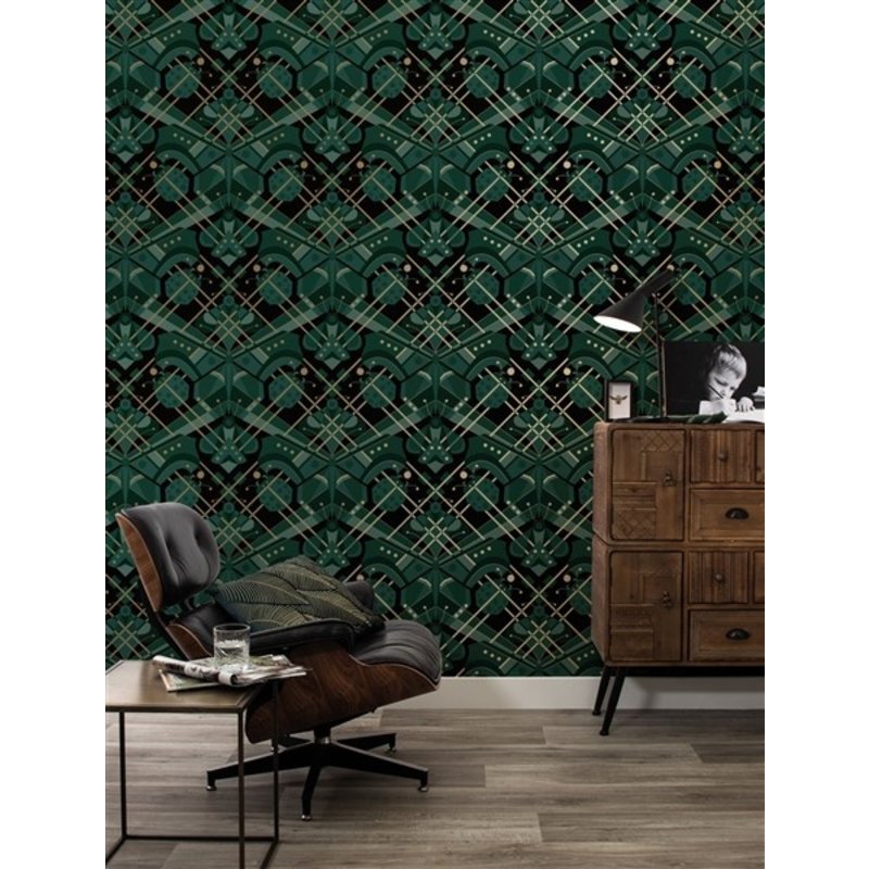 KEK Amsterdam-collectie Gold wallpaper Art Déco Animaux Grasshopper Green - Copy