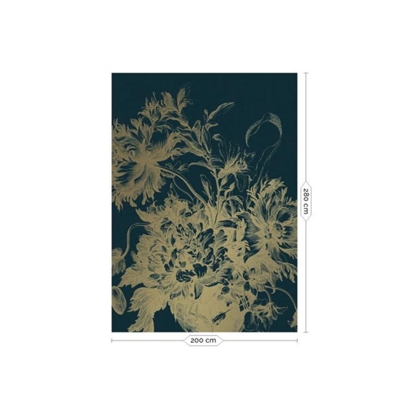 KEK Amsterdam-collectie  Gold Wallpaper Engraved Flowers Blue