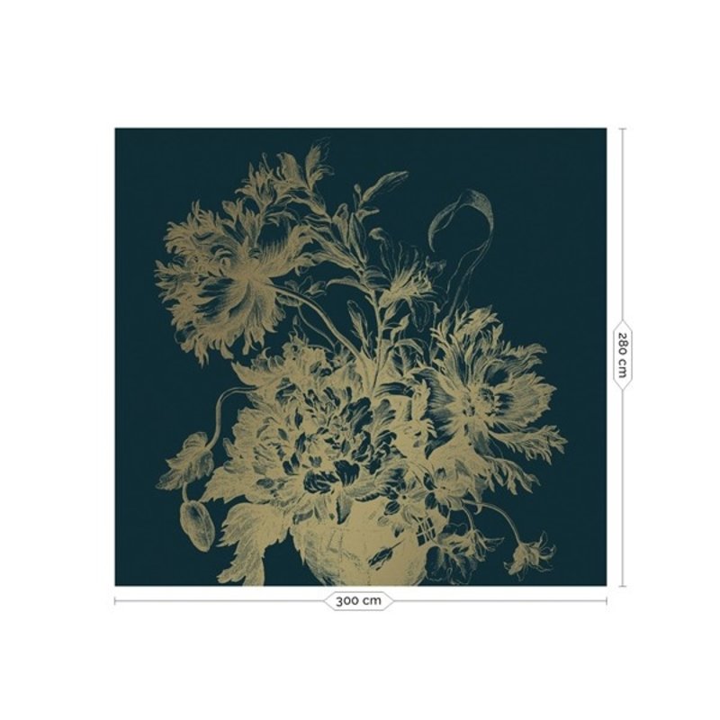 KEK Amsterdam-collectie  Gold Wallpaper Engraved Flowers Blue