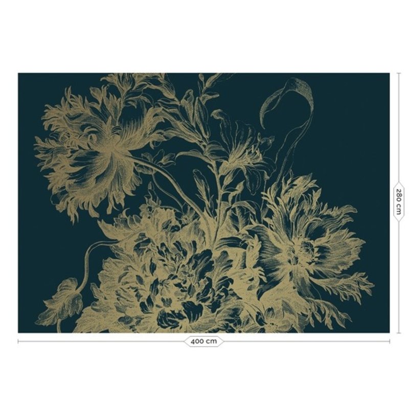 KEK Amsterdam-collectie  Gold Wallpaper Engraved Flowers Blue