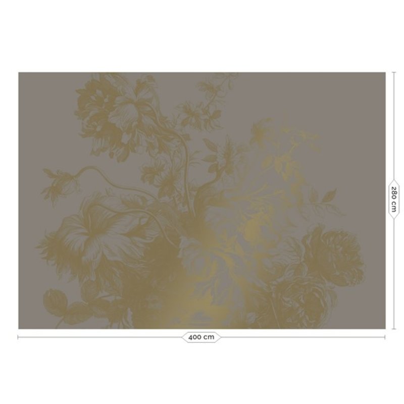 KEK Amsterdam-collectie  Gold Wallpaper Engraved Flowers Grey