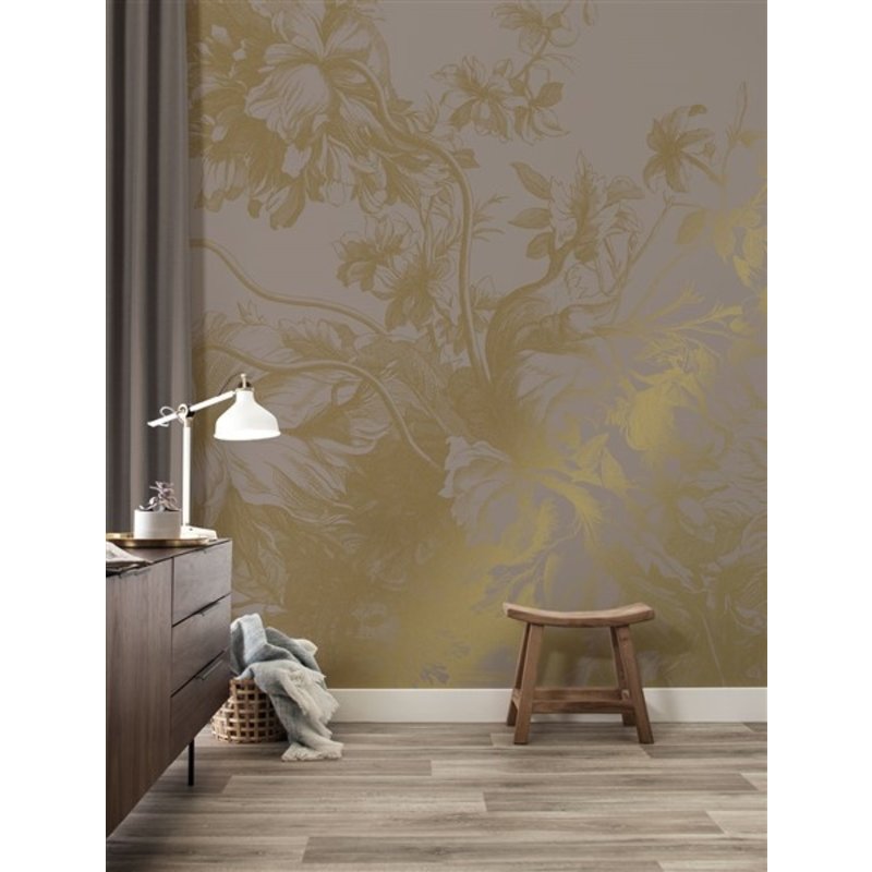 KEK Amsterdam-collectie  Gold Wallpaper Engraved Flowers Grey