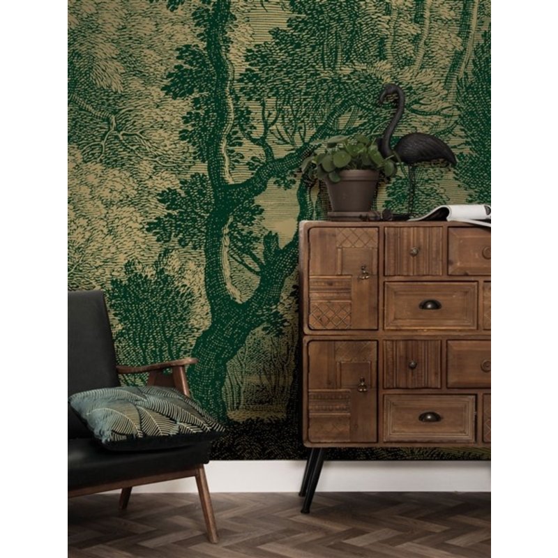 KEK Amsterdam-collectie  Gold Wallpaper Engraved Landscapes Green