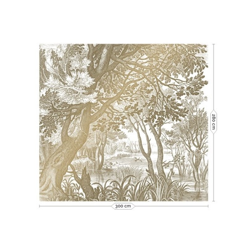 KEK Amsterdam-collectie  Gold Wallpaper Engraved Landscapes White