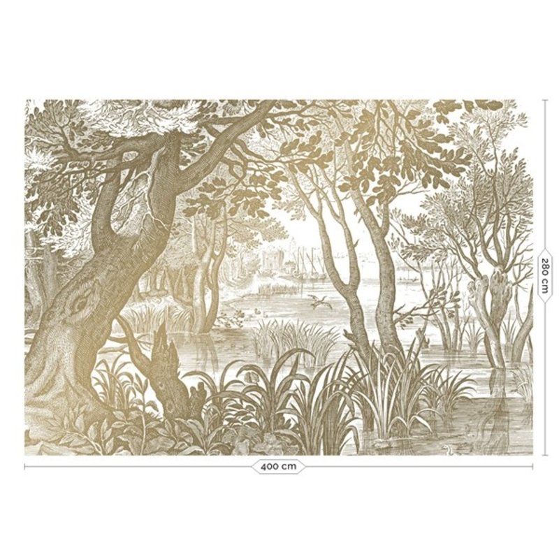 KEK Amsterdam-collectie  Gold Wallpaper Engraved Landscapes White