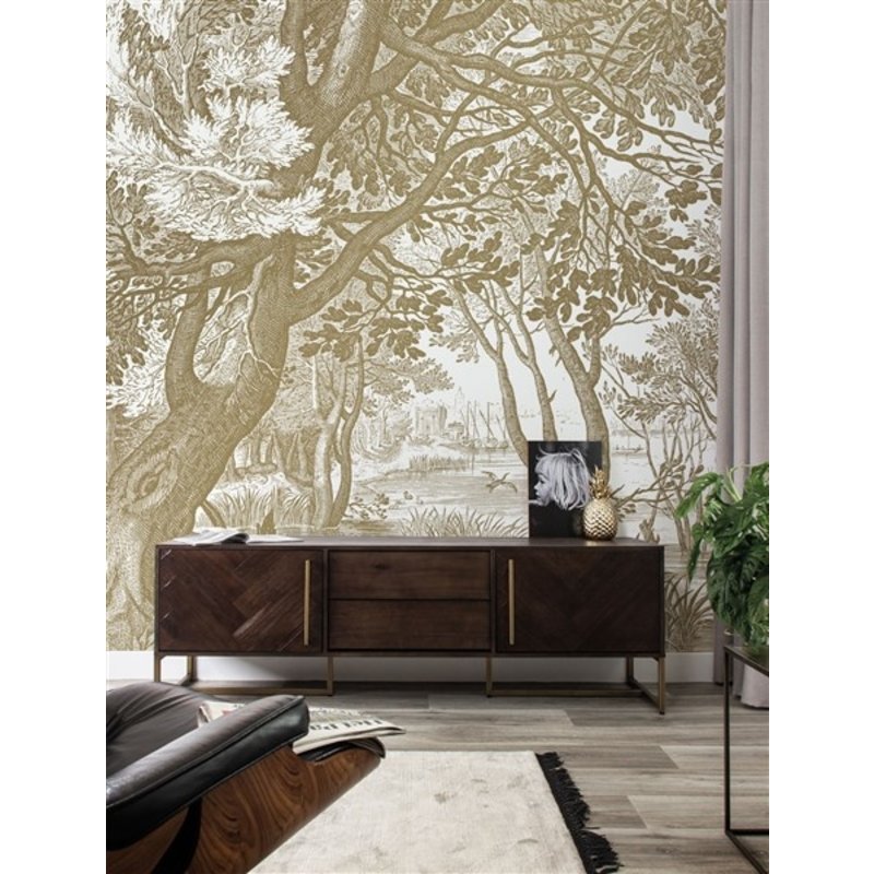 KEK Amsterdam-collectie  Gold Wallpaper Engraved Landscapes White