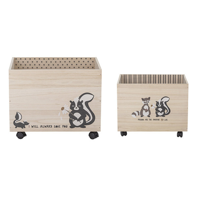 Bloomingville-collectie Nonni Storage  Box w/Wheels, Black, Paulownia