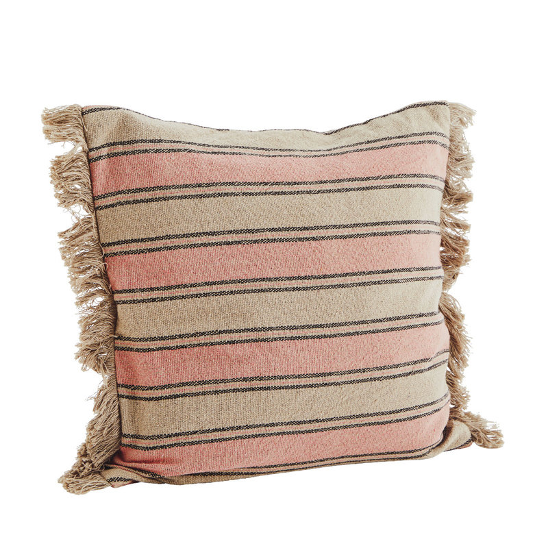 Madam Stoltz-collectie Striped cushion cover w/ fringes
