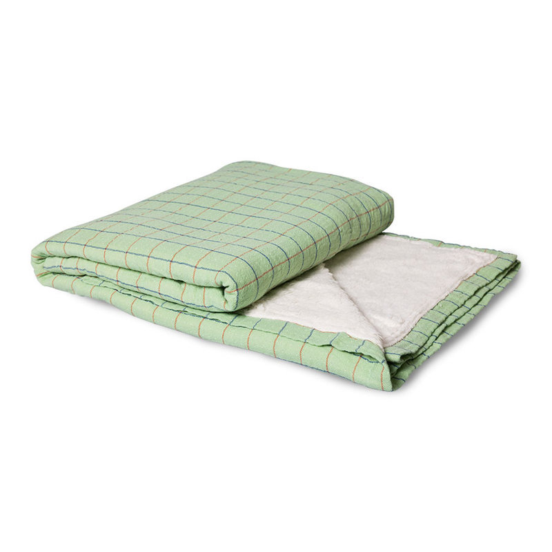HKliving-collectie checkered sherpa throw, green (130x170)