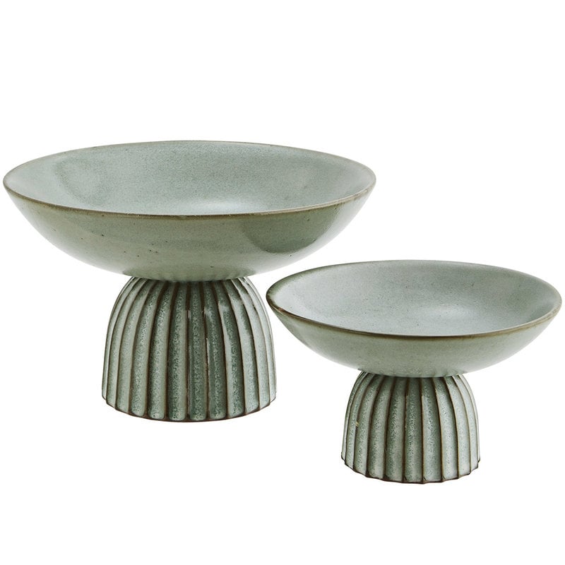 Madam Stoltz-collectie Stoneware bowl on stand Green