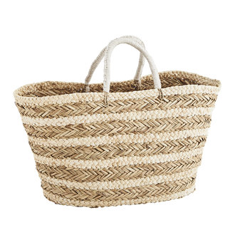 Madam Stoltz Striped seagrass bag Natural, ecru, off white